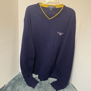 Vintage Polo Sport Ralph Lauren V Neck Long Sleeve Shirt Men’s Size Large Navy